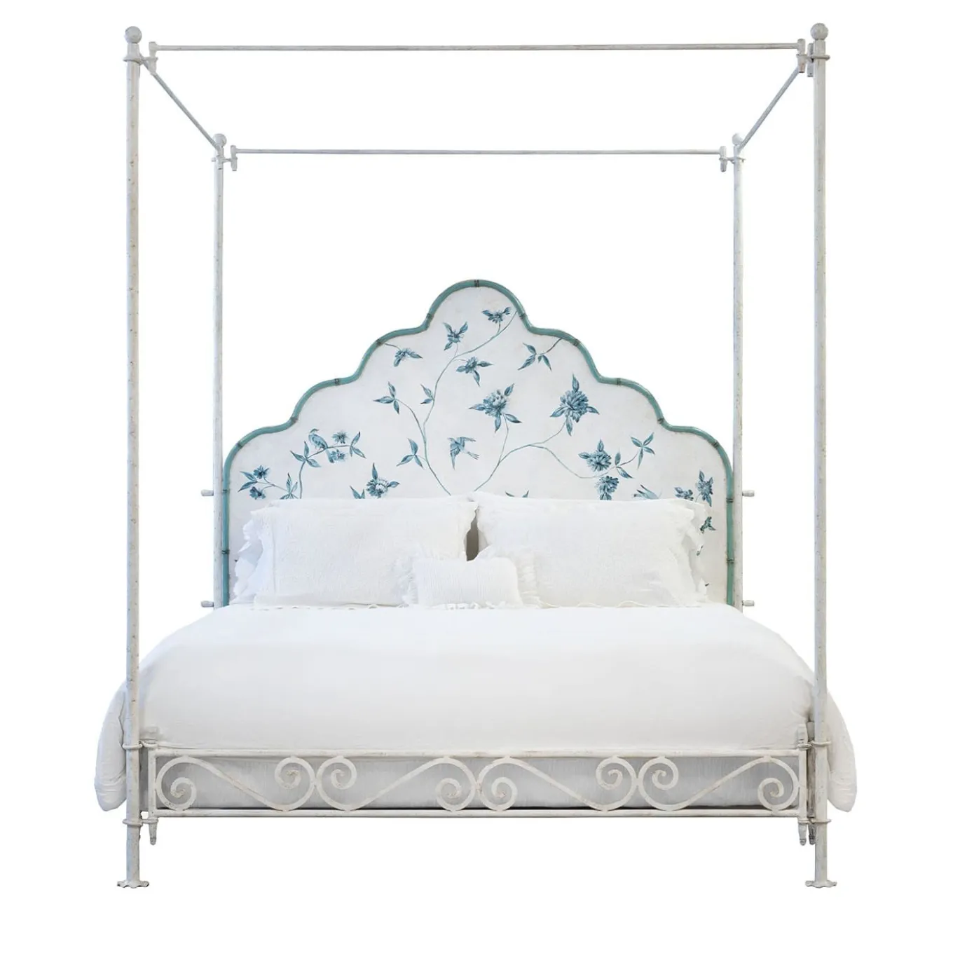 Letto in metallo bianco Canova con decorazione dipinta a mano