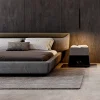 Letto in velluto grigio Libra con base in nichel