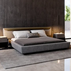 Letto in velluto grigio Libra con base in nichel