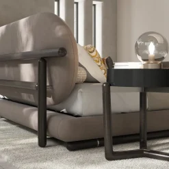 Letto Kokò in pelle e legno beige