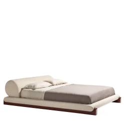 Letto Maki Rivestito in tessuto Tread con base in legno laccato rosso amarone