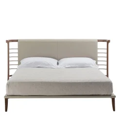 Letto matrimoniale Dolfin in pelle beige e legno