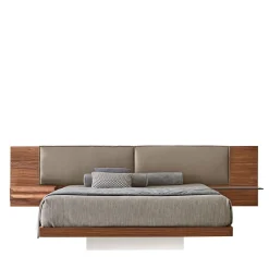 Letto matrimoniale York Soft in pelle stone e noce canaletto