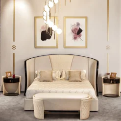 Letto Romantic con dettagli in pelle bianca
