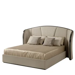 Letto Romantic con dettagli in pelle bianca