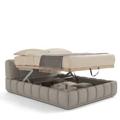 Letto Sacai con contenitore e panca in pelle grigia