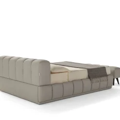 Letto Sacai con contenitore e panca in pelle grigia