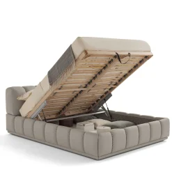 Letto Sacai con contenitore e panca in pelle grigia
