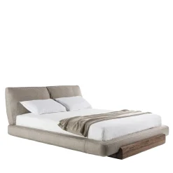 Letto Sospiro in noce massello e tessuto bouclé tortora