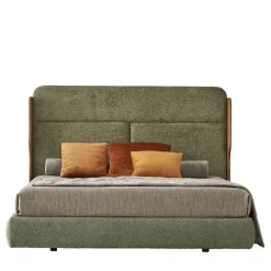 Letto Tobia in Bouclé Oliva con Struttura in Noce Canaletto