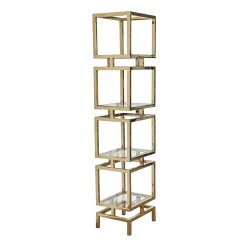 Libreria a 4 elementi in ottone e vetro a forma di colonna