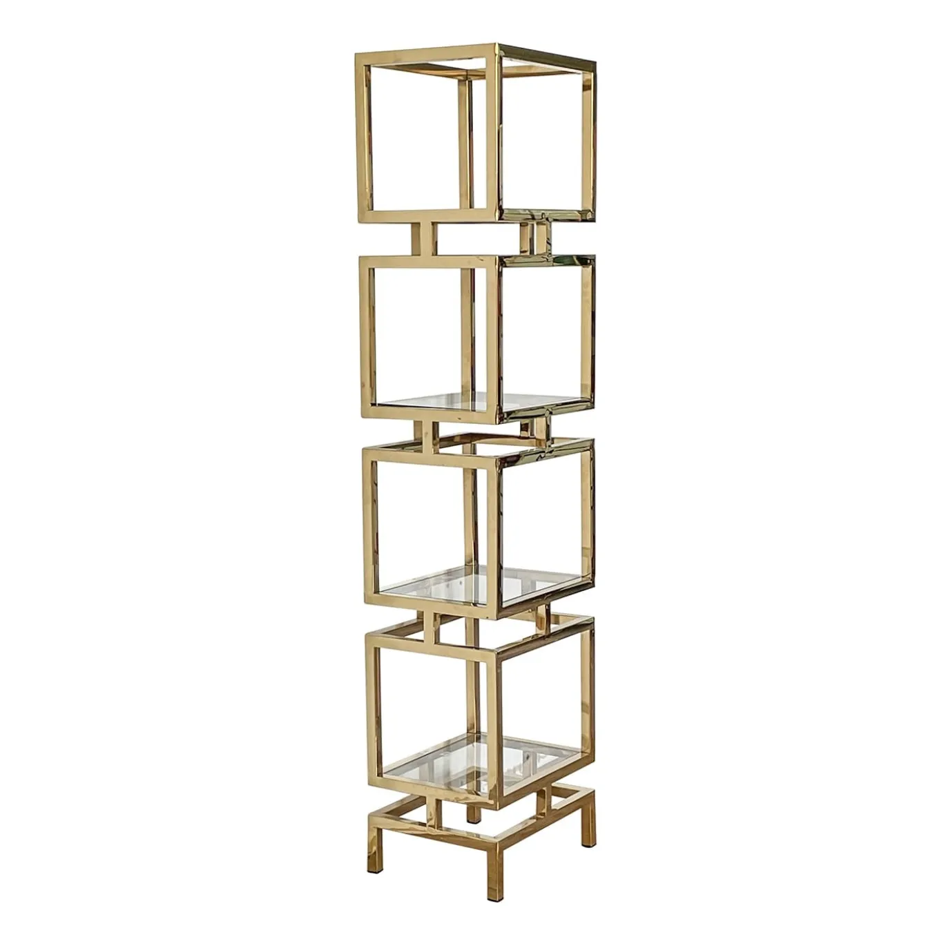 Libreria a 4 elementi in ottone e vetro a forma di colonna