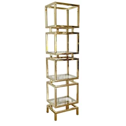 Libreria a 4 elementi in ottone e vetro a forma di colonna