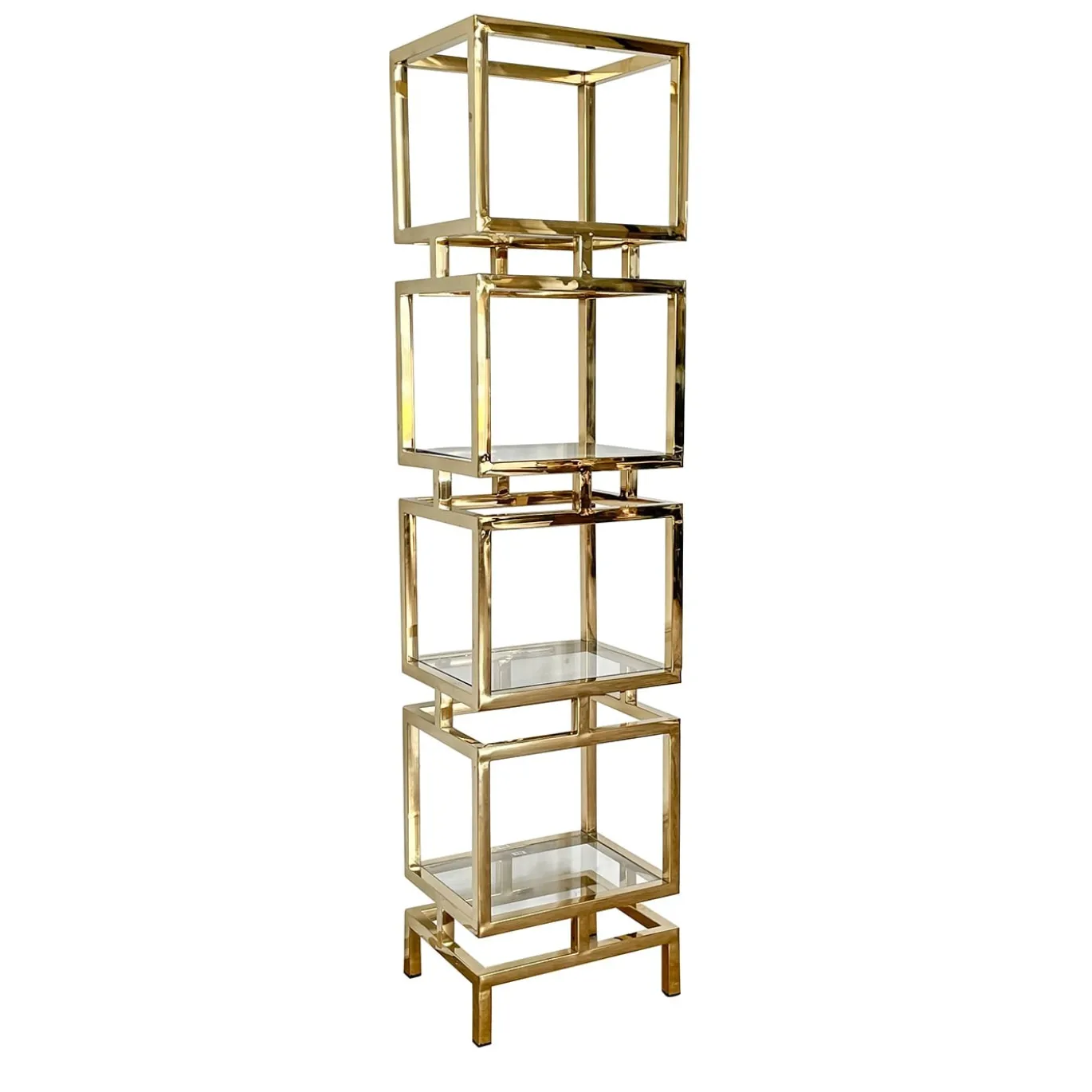 Libreria a 4 elementi in ottone e vetro a forma di colonna