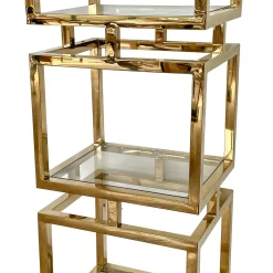 Libreria a 4 elementi in ottone e vetro a forma di colonna
