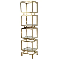 Libreria a 4 elementi in ottone e vetro a forma di colonna