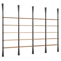 Libreria a Parete Paw L in Legno con Finiture Lucide Carbon e Miele