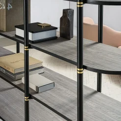 Libreria Boomerang in metallo nero e ottone con 4 ripiani di Pietro Russo Design