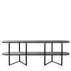 Libreria Boomerang in metallo nero e ottone con 2 ripiani di Pietro Russo Design