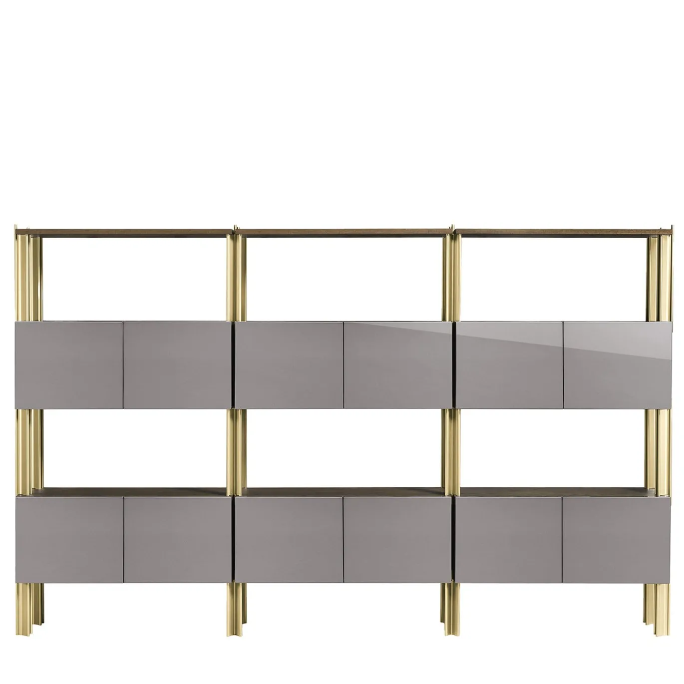 Libreria Flexor in legno laccato lucido grigio e alluminio di Robert Stadler