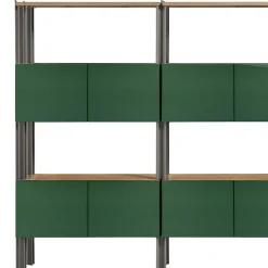 Libreria Flexor in legno laccato lucido verde e alluminio di Robert Stadler
