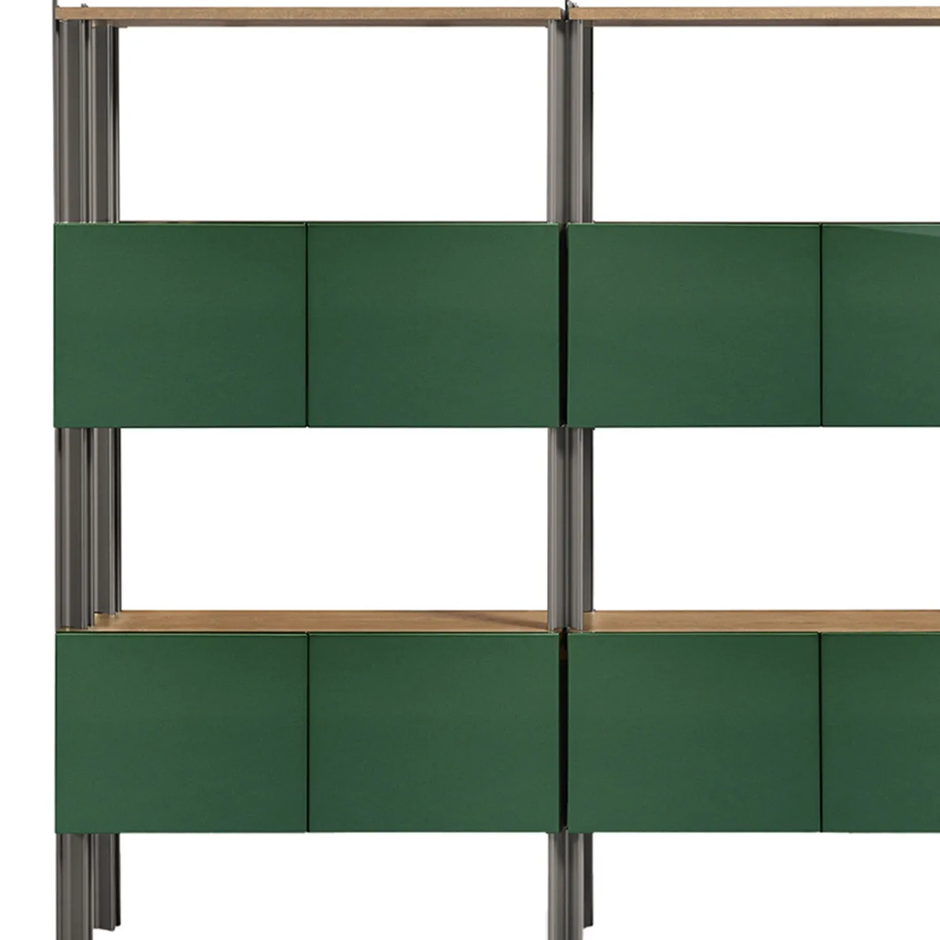 Libreria Flexor in legno laccato lucido verde e alluminio di Robert Stadler