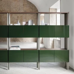 Libreria Flexor in legno laccato lucido verde e alluminio di Robert Stadler