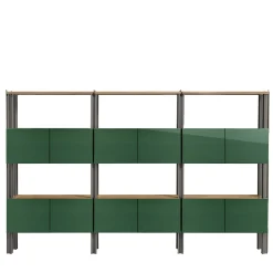 Libreria Flexor in legno laccato lucido verde e alluminio di Robert Stadler