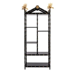 Libreria Manarola Bamboo piccola laccata nera lucida e foglia d'oro