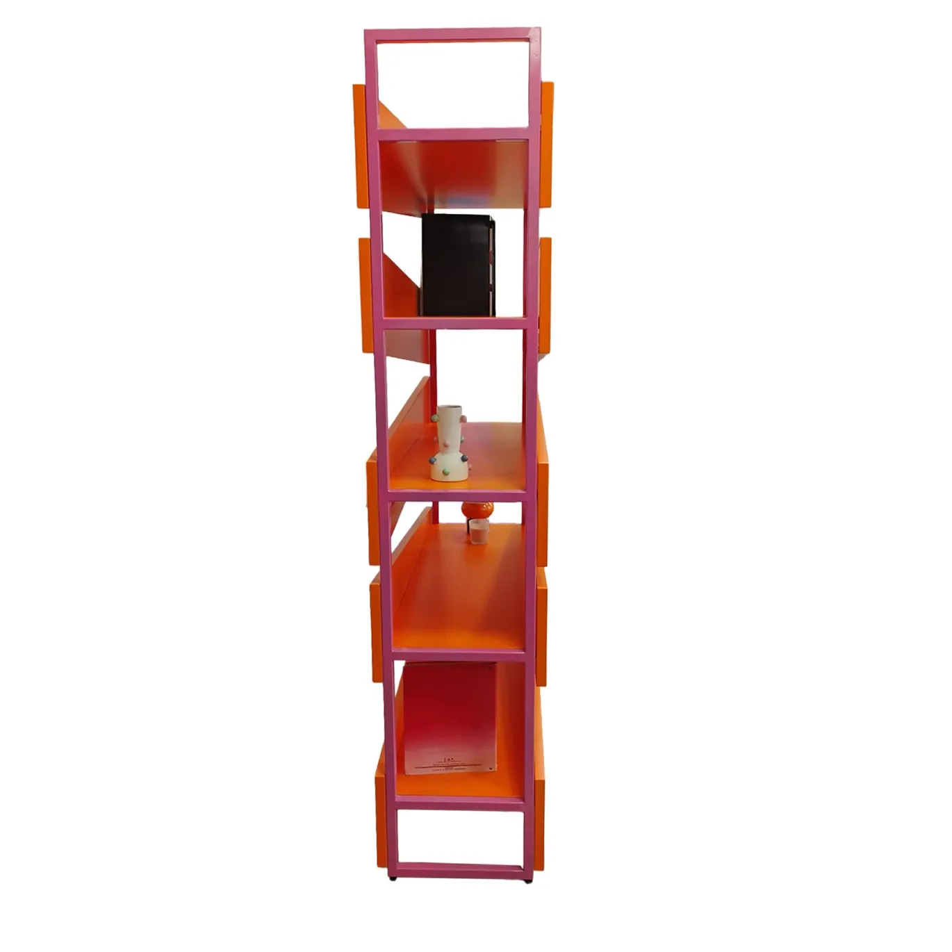 Libreria M19 in legno laccato arancione e metallo