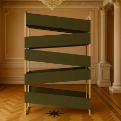Libreria M19 in legno laccato verde e metallo