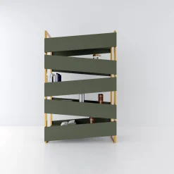 Libreria M19 in legno laccato verde e metallo