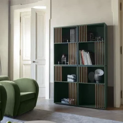 Libreria Mondrian Verde Amazzonia con Accenti in Legno di Frassino