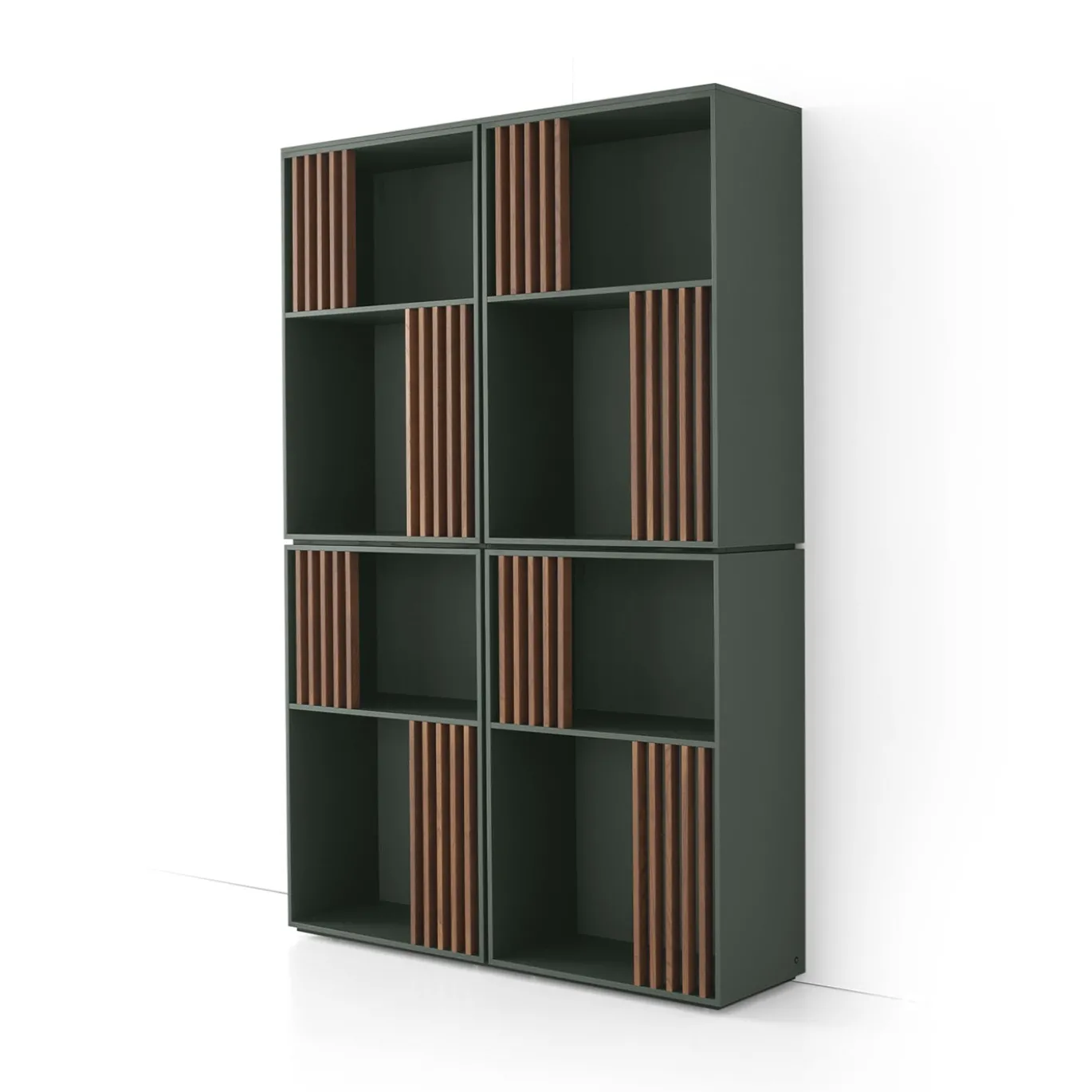 Libreria Mondrian Verde Amazzonia con Accenti in Legno di Frassino
