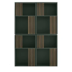 Libreria Mondrian Verde Amazzonia con Accenti in Legno di Frassino