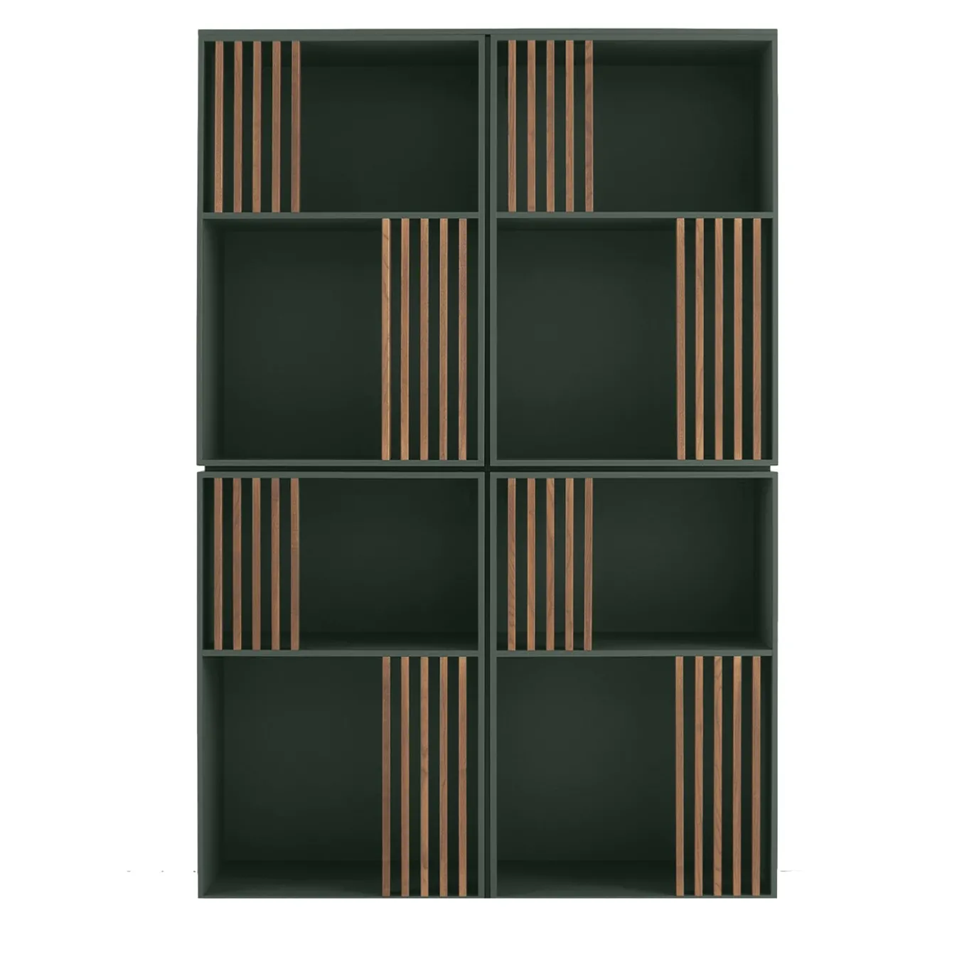 Libreria Mondrian Verde Amazzonia con Accenti in Legno di Frassino