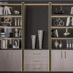Libreria Nera e Marrone con Porte in Eucalipto della Collezione Studio Privè