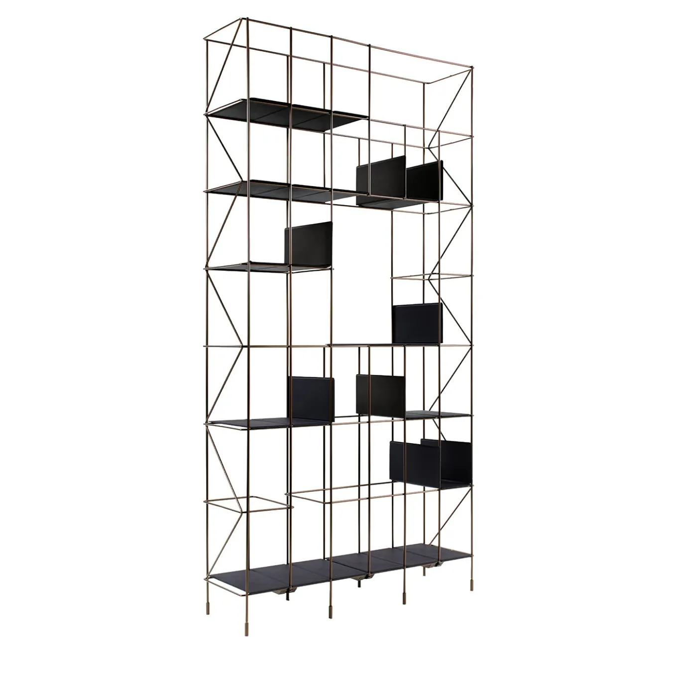 Libreria Network in metallo bronzo con ripiani in grafite di Neuland Paster & Geldmacher