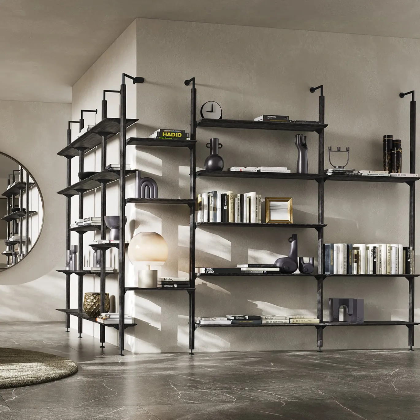 Libreria Octagon in legno di frassino con 10 ripiani di Norberto Delfinetti