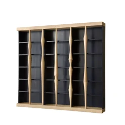 Libreria scultorea Berenice in legno di ciliegio blu con colonne in acero di Luca Scacchetti