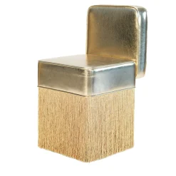 Lilli Poltrona in pelle metallizzata oro brillante con frange in lurex