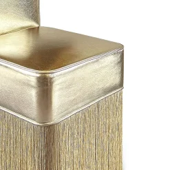 Lilli Poltrona in pelle metallizzata oro brillante con frange in lurex
