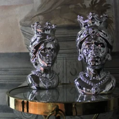 Lipari Testa di Moro Donna Scultura in marmo argento
