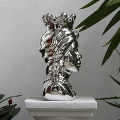 Lipari Testa di Moro Donna Scultura in marmo argento
