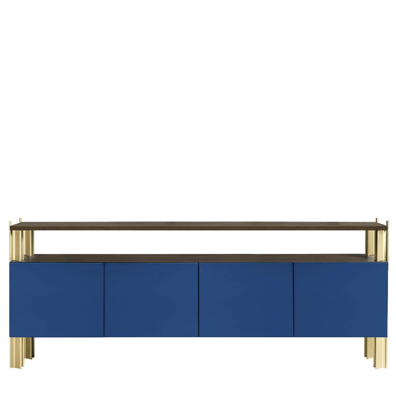Madia da pranzo Flexor in legno laccato lucido blu e alluminio di Robert Stadler