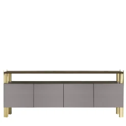 Madia da pranzo Flexor in legno laccato lucido grigio e alluminio di Robert Stadler