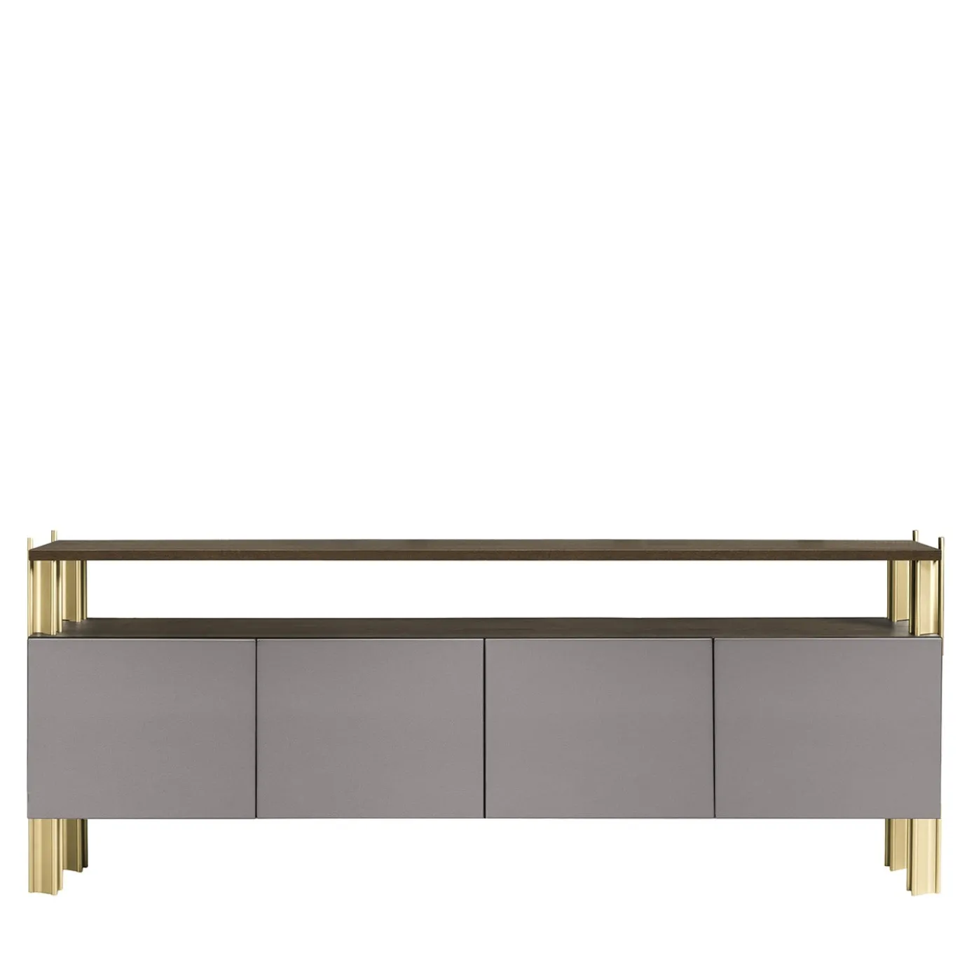 Madia da pranzo Flexor in legno laccato lucido grigio e alluminio di Robert Stadler