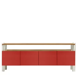 Madia da pranzo Flexor in legno laccato lucido rosso e alluminio di Robert Stadler