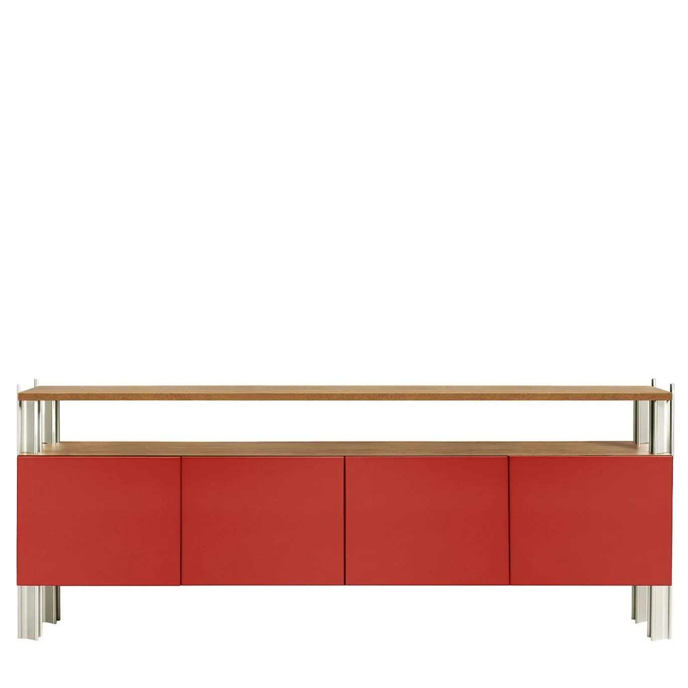 Madia da pranzo Flexor in legno laccato lucido rosso e alluminio di Robert Stadler