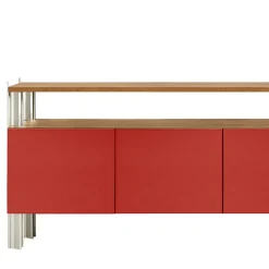 Madia da pranzo Flexor in legno laccato lucido rosso e alluminio di Robert Stadler